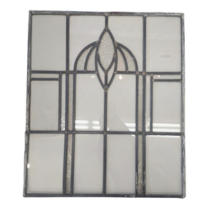Likely Antique Leaded Glass Window Panel With Geometric and Textured Glass Design.