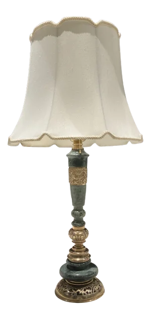 Japanese Bronze & Marble Column Table Lamp With Original Shade Okinawa