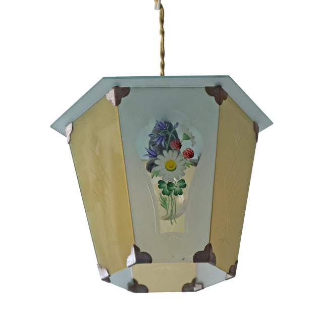 Art Deco Lantern Lamp with Hand-Painted Spring Flowers, Germany, 1920s For Sale