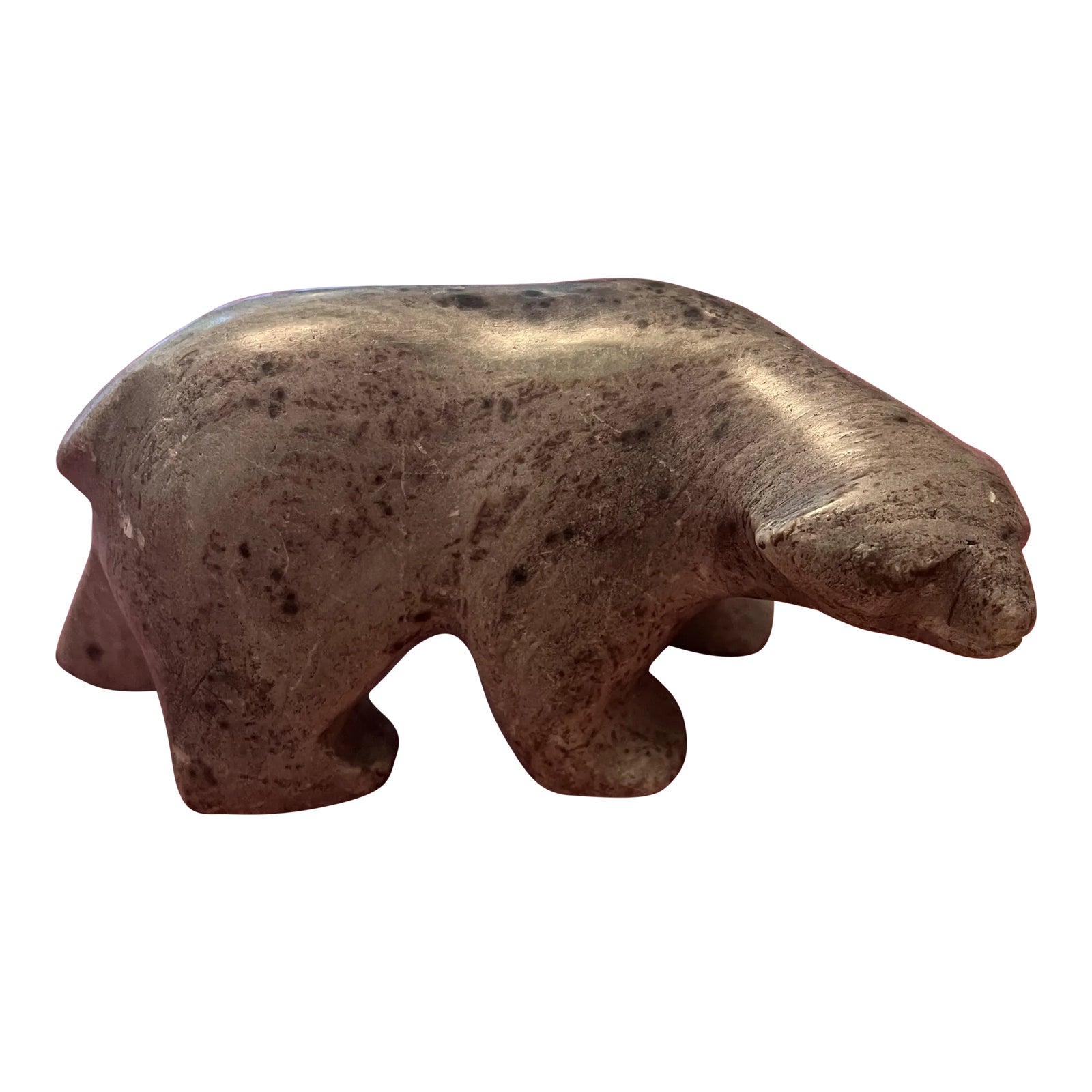 2000s Carved Soap Stone Bear by Ben Saclamana, Signed, Inuit