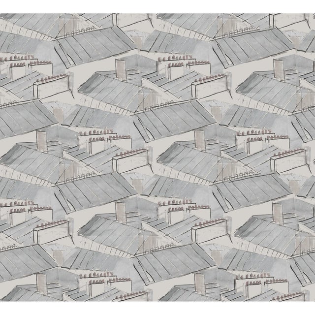 Sample - Rooftops Wallpaper by Paule Marrot in Mist For Sale
