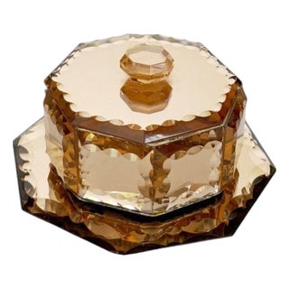 Art Deco Pink-Tinted Glass Box with Saucer, France, 1940s For Sale