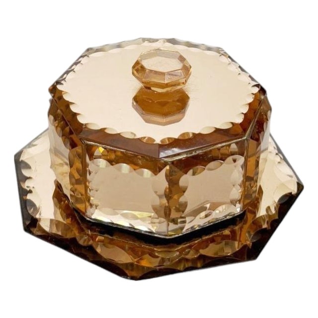 Art Deco Pink-Tinted Glass Box with Saucer, France, 1940s For Sale