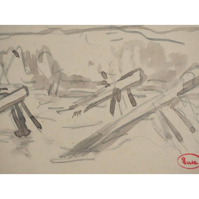 Maximilien Luce, Normandy, Wooden Stakes on the Beach, Wash and Ink For Sale - Image 4 of 7