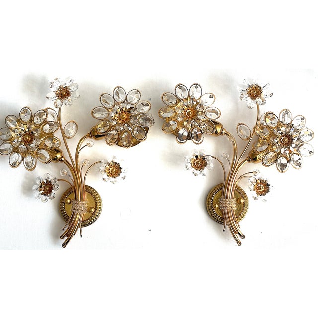 Vintage Brass Lead Crystal Wall Lamps from Palwa, 1960s, Set of 2 For Sale - Image 12 of 12
