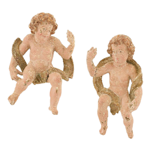Pair of 18th Century Italian Carved and Painted Wooden Putti