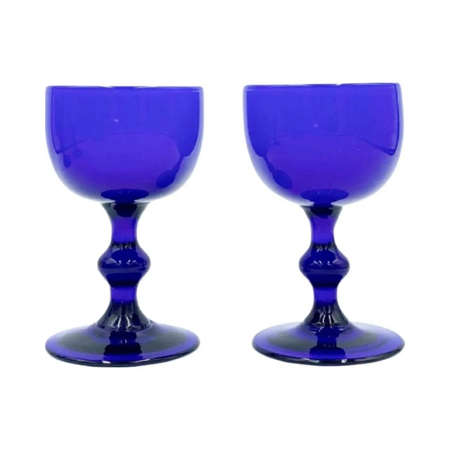 Mid 20th Century Vintage Carlo Moretti Mid-Century Italian Cobalt Blue Cordial Cocktail Glasses- Set of 6 For Sale - Image 5 of 13