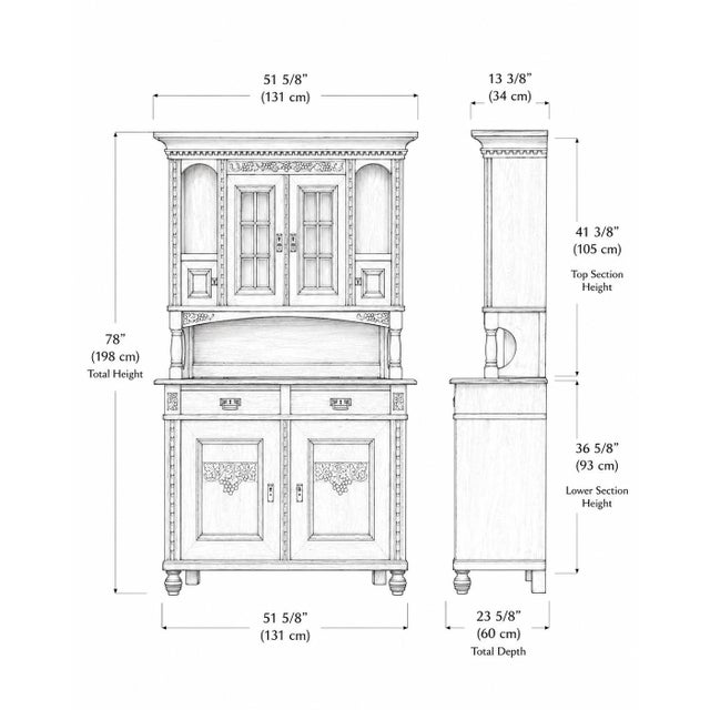 19th Century Antique Danish Oak Buffet Cabinet with Crystal Glass Doors, 1850s For Sale - Image 5 of 18
