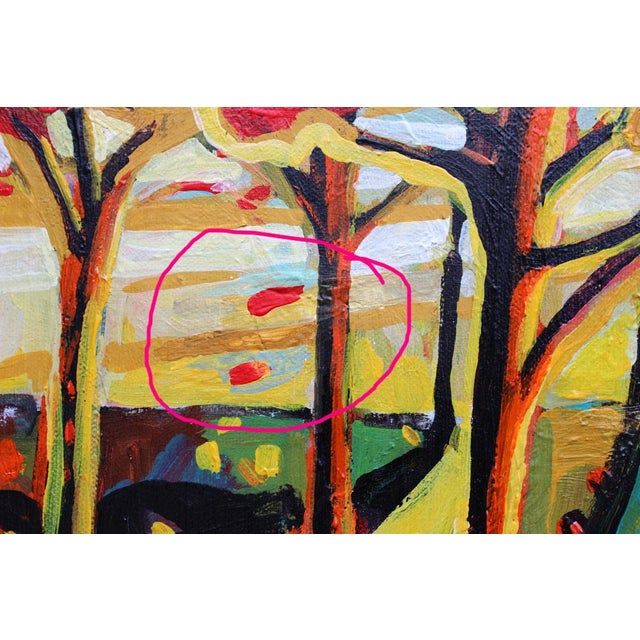 Textile "Trees in the Wind" Fall Landscape Semi-Abstract Acrylic Painting by Natalia Bessonova For Sale - Image 7 of 8