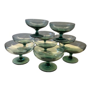 1950s Russel Wright Morgantown Glassware Set of 13 in “Seafoam” - Pinch Base Tumblers & Sherbets - 13-Piece For Sale