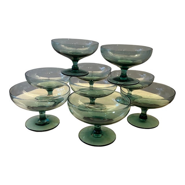 1950s Russel Wright Morgantown Glassware Set of 13 in “Seafoam” - Pinch Base Tumblers & Sherbets - 13-Piece For Sale