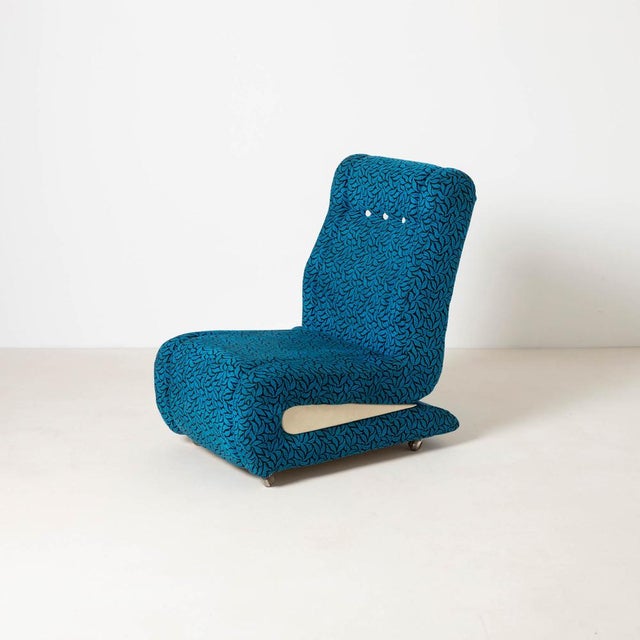 Space Age Lounge Chairs in Blue Pattened Upholstery, Former Czechoslovakia, 1970s, Set of 2 For Sale - Image 4 of 13