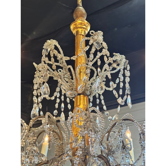 Traditional 19th C. Italian Giltwood and Crystal Chandelier For Sale - Image 3 of 8