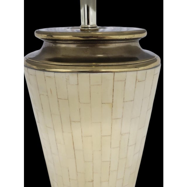 Vintage Tesselated Tile Mid Century Modern Brass Cap Floor Lamp in the Manner of Karl Springer by Fine Arts Lamps For Sale - Image 11 of 12