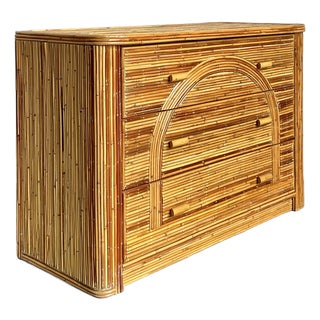 Vintage Boho Arched Pencil Reed Chest of Drawers For Sale