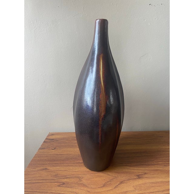 Mid-Century Modern Handmade Lustrous Artisan Pottery Vase For Sale - Image 4 of 11