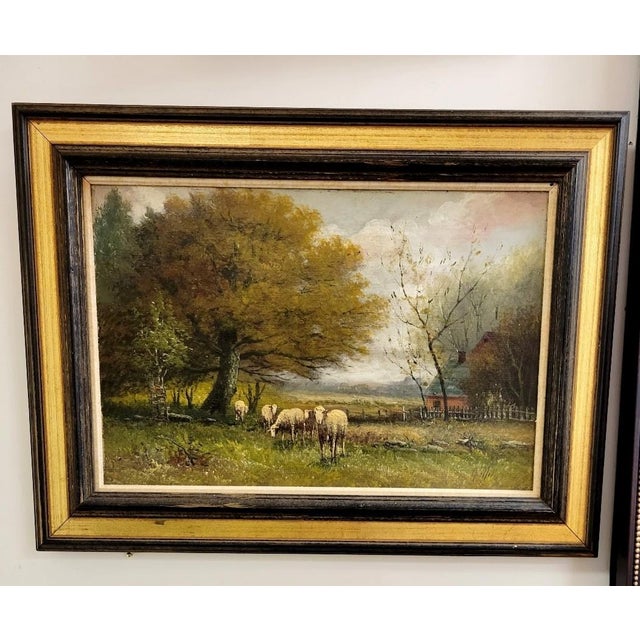 Dark Green Late 19th Century A. Millrose Pastoral Landscape Oil Painting With Sheep, C. 1880–1900 For Sale - Image 8 of 9