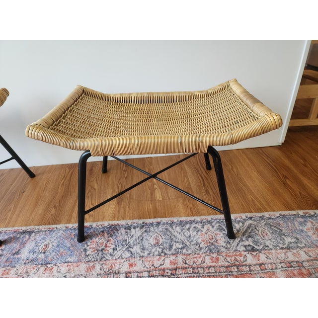 1960s Mid-Century Modern Rattan Stools Metal Bases- a Pair | Chairish