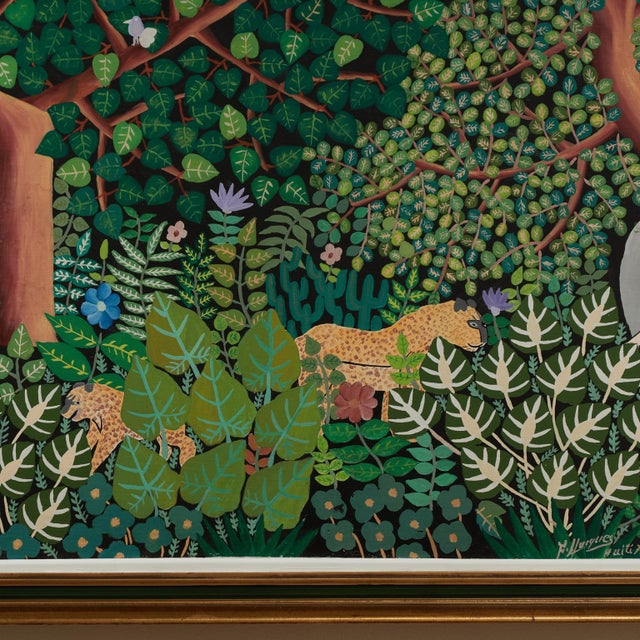 Green Vintage Haitian Painting of a Jungle Scene With Animals For Sale - Image 8 of 11
