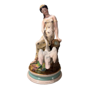 Antique Victorian Figural Bisque Porcelain 11.5" Statue Leda & Swan