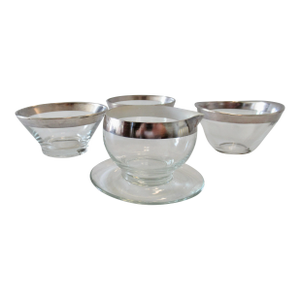 Vintage C.1960's Dorothy Thorpe Sterling Rimmed Assorted Bowls & Creamer -4 Pieces