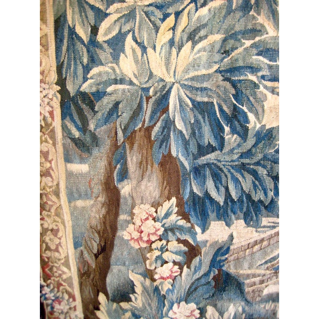French Aubusson Signed Verdure Dog Hunting a Duck Red Flowers Borders Circa 1700 Hundreds For Sale - Image 11 of 18