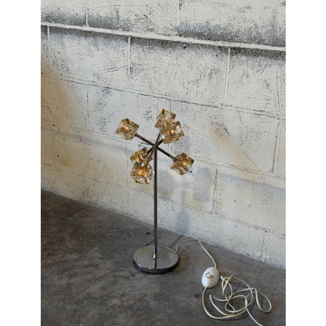 Mid-Century Modern Sputnik Glass Cube Table Lamp Chrome Metal Base Space Age Mid-Century Modern 1970s For Sale - Image 3 of 9