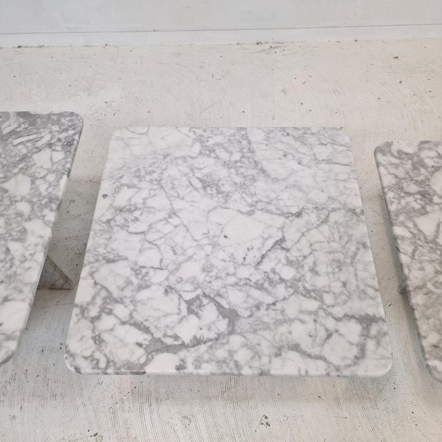 Italian Bianco Carrara Marble Coffee or Side Tables, 1980s, Set of 3 For Sale - Image 10 of 15