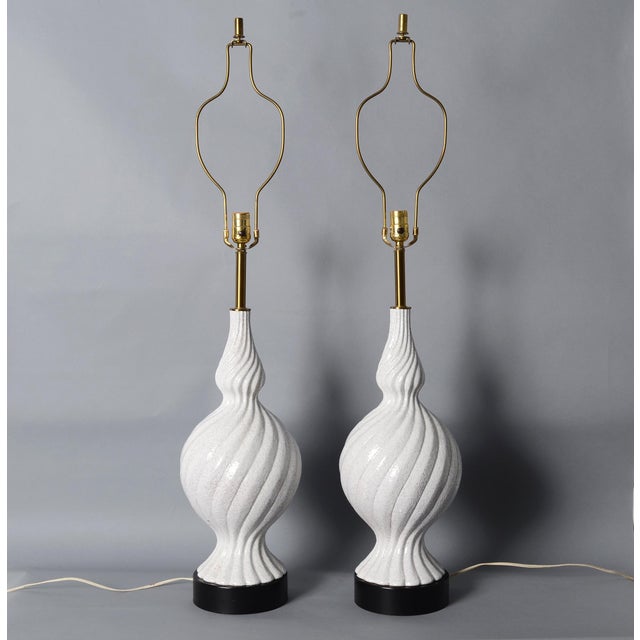 Mid Century Modern Ceramic Lamps, Pair of Lamps Nice thick textured glaze. Condition- Very Good Vintage Condition Vintage...