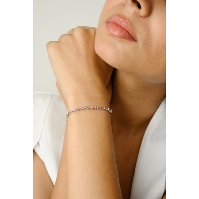 18k White Gold Round Ruby Modern Tennis Bracelet by VRJewels For Sale - Image 4 of 11