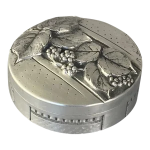 French Hand-Wrought Round Pewter Box Signed Sitoleux, Ca. 1925