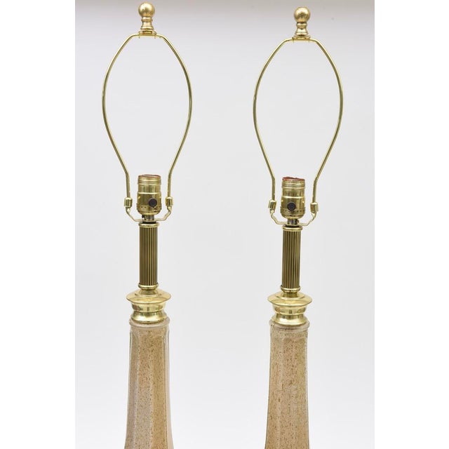Mid-Century Modern Vintage Maison Bagues Glass Table Lamps With Gold Inclusions and Brass, Pair Of, 1940's For Sale - Image 3 of 13
