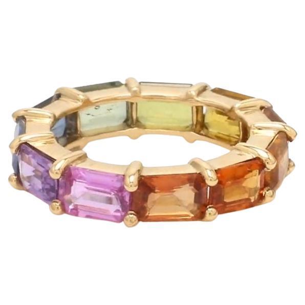 Natural 7.15 cts rainbow sapphire band ring in 14k gold For Sale - Image 15 of 18