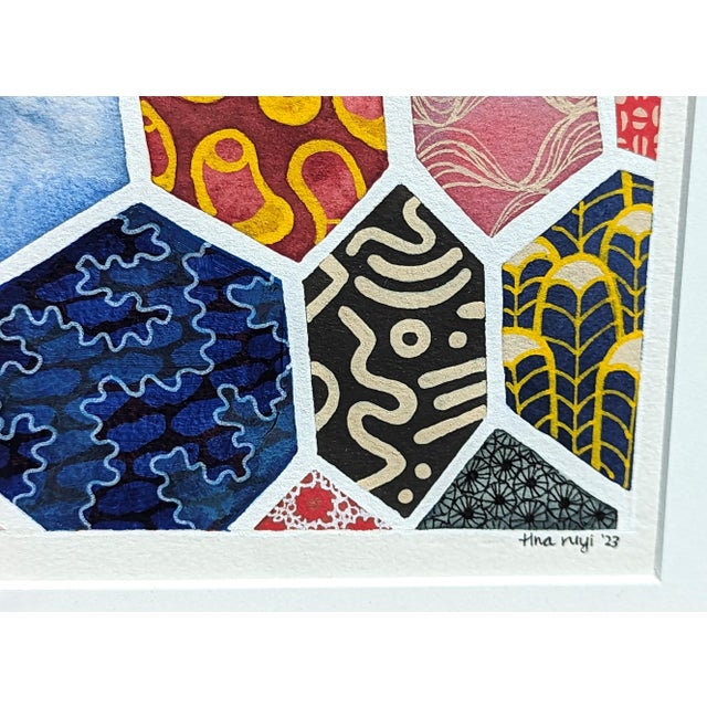 Orange Tina Ruyi "The Quilt" Abstract Colorful Geometric Pattern with Nude Figures Watercolor, 2023 For Sale - Image 8 of 10