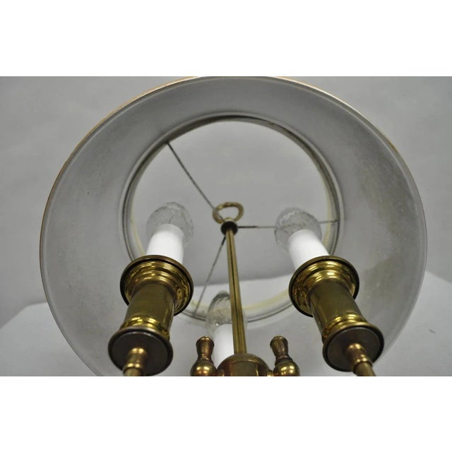 Vintage French Country Tole Metal Shade Brass Column Candelabra Table Lamps Pair For Sale - Image 15 of 16