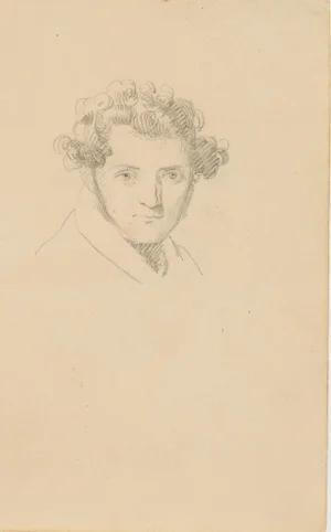 Portrait of a Young Man With Curly Hair, 19th-Century, Pencil