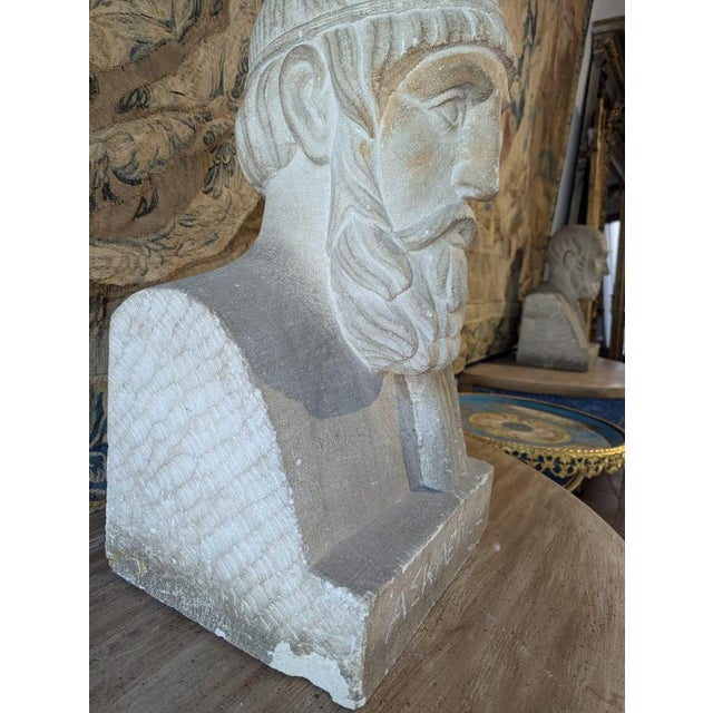 Gold French School Artist, Bust of Aesculapius, 19th Century, Stone For Sale - Image 8 of 13