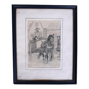 Mid 20th Century Paul Brown Pen & Ink Drawing of the Godolphin Mare