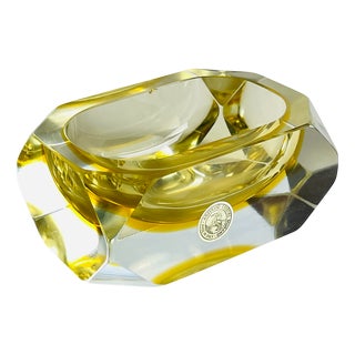 Original Yellow Murano Glass Ashtray by Bucella Cristalli Murano, 1970s For Sale
