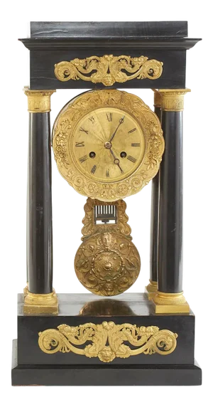 19th Century French Empire Portico Black and Bronze Table Clock