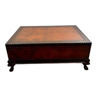 Polo Ralph Lauren Dalton Cocktail Coffee Table, Leather Tooled & Side Drawers For Sale
