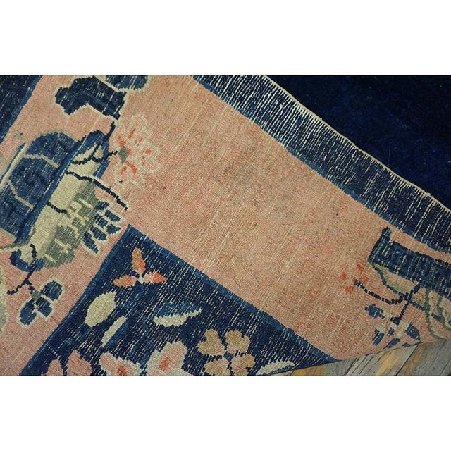 1920s Antique Blue Field Vase Medallion Wool Knotted Peking Runner Small Rug For Sale - Image 11 of 11