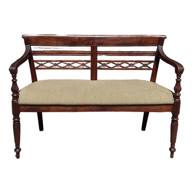 Early 20th Century Edwardian Carved Walnut and Upholstered Settee For Sale