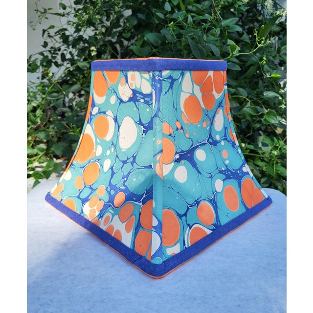 Gemstone Marbled Paper Lampshade Jade Blue Orange For Sale - Image 7 of 10