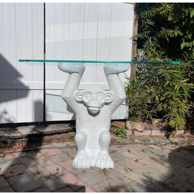 Hollywood Regency 1970s Monkey Form Composite & Glass Console Sofa Table For Sale - Image 3 of 9