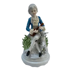 Vintage Porcelain Boy Playing a Lute With His Lamb