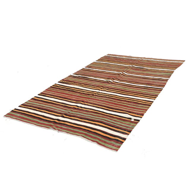Traditional Mid 20th Century Striped Vintage Turkish Kilim Rug For Sale - Image 3 of 7