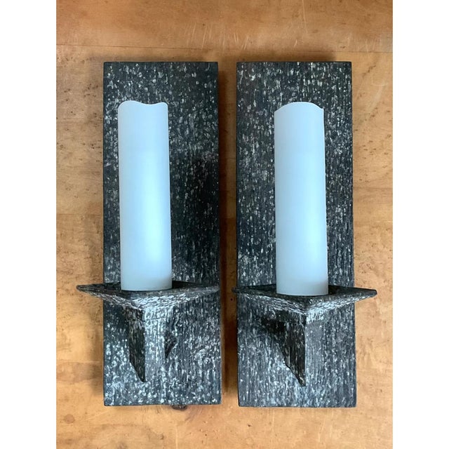 Vintage Frosted Glass and Metal Wall Sconces - A Pair For Sale In West Palm - Image 6 of 12