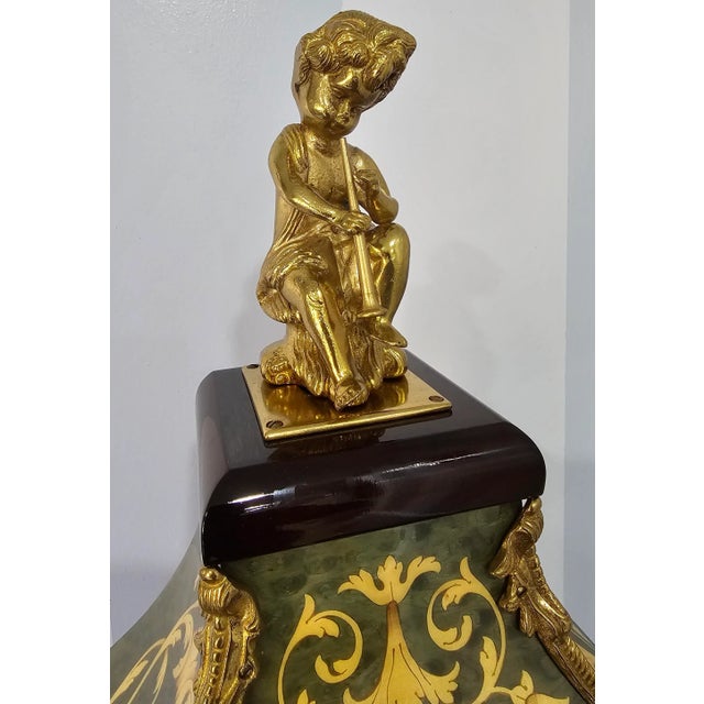 Wood New Large Franz Hermle Mantel Clock in DeArt Italian Fine Marquetry and Ormolu Case For Sale - Image 7 of 11