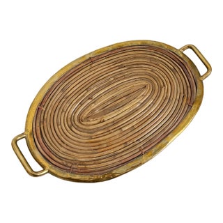 Large 1960s Oval Gabriella Crespie Style Reeded Brass Tray For Sale